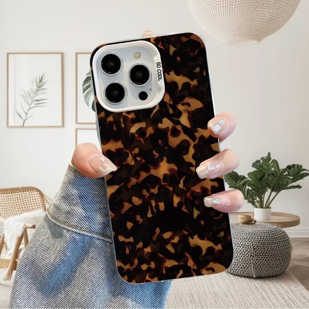 SHEIN Tortoiseshell Pattern Phone Case - Brown & Black